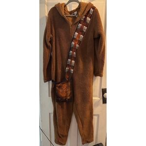 Star Wars Chewbacca Hooded Union Suit Mens Medium Brown Sherpa Fleece Onesie